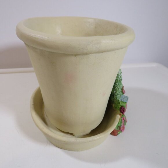 Kohls Cream Oval Flower Pot Planter with Floral applique & built in saucer - Picture 6 of 15